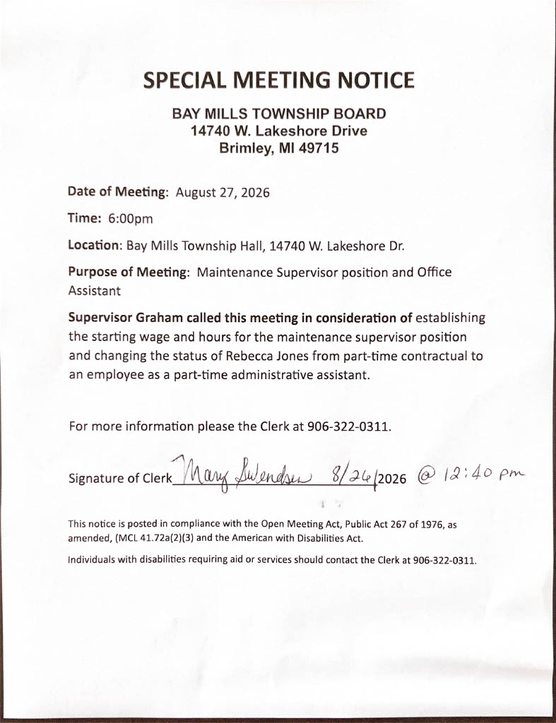 Special Meeting Notice for August 27, 2026
